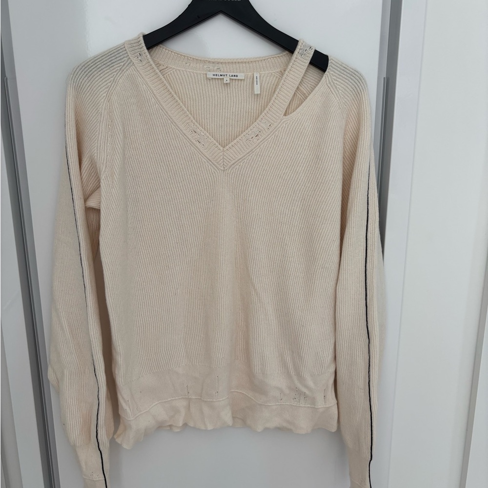 Helmut Lang Cream V-Neck Sweater